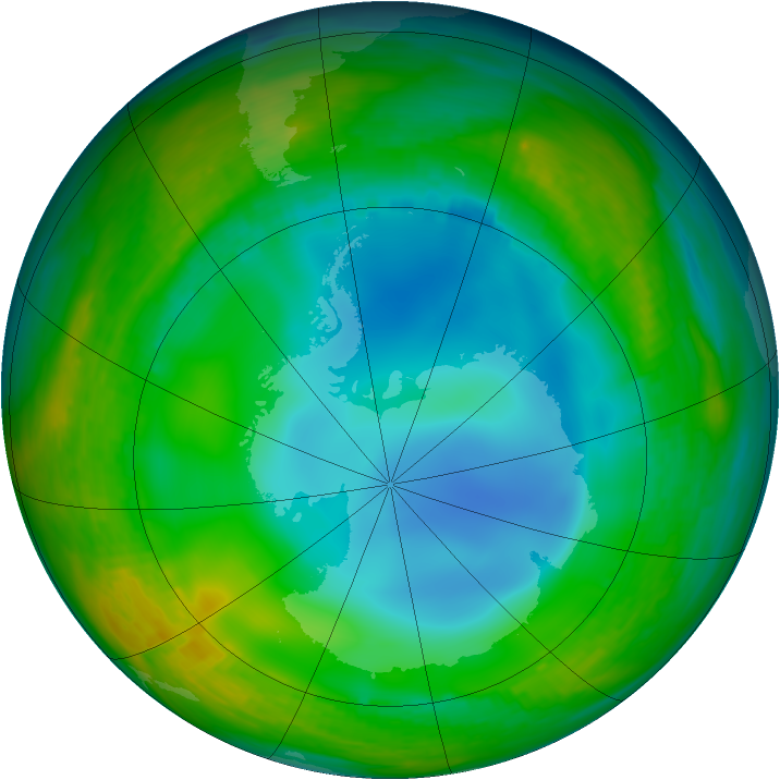Antarctic ozone map for 22 June 1984